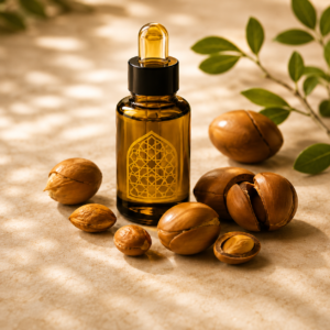 Huile d’argan Zayna Atlas entourée de noix d’argan